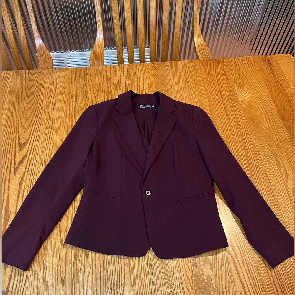 Burgundy Blazer and slacks